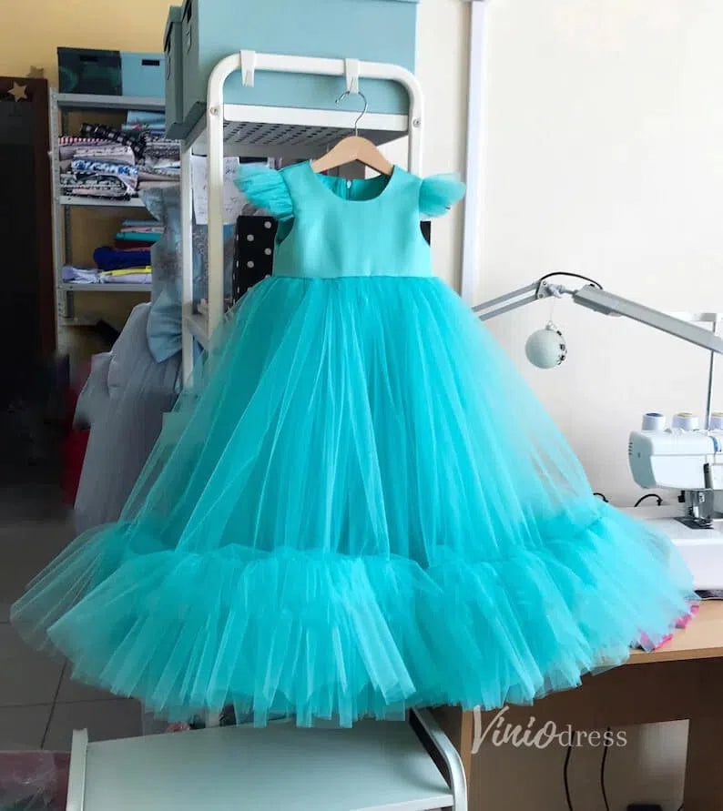 Light Blue Tulle Flower Girl Dresses GL1130-flower girl dresses-Viniodress-Aqua-Custom Size-Viniodress