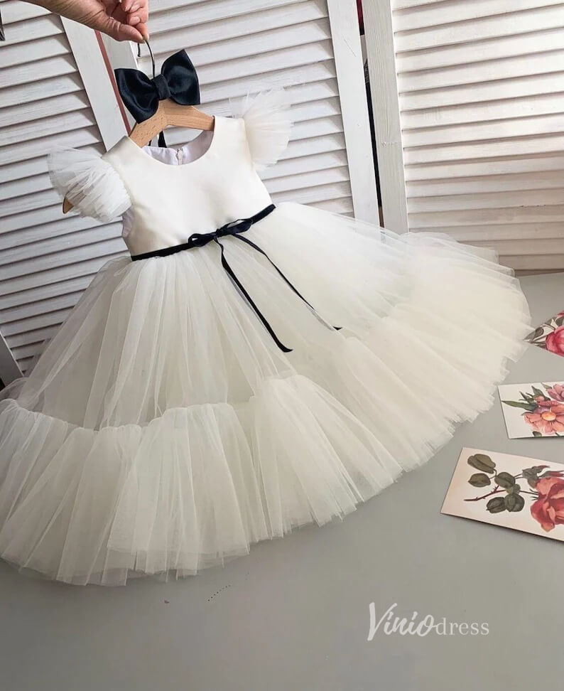 Mauve Tulle Flower Girl Dresses with Sash GL1131-flower girl dresses-Viniodress-Ivory-Custom Size-Viniodress