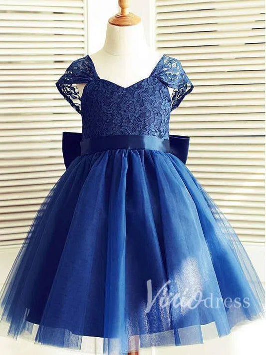 Navy Blue Cute Flower Girl Dresses with Detachable Bow GL1017-flower girl dresses-Viniodress-Navy Blue-Custom Size-Viniodress