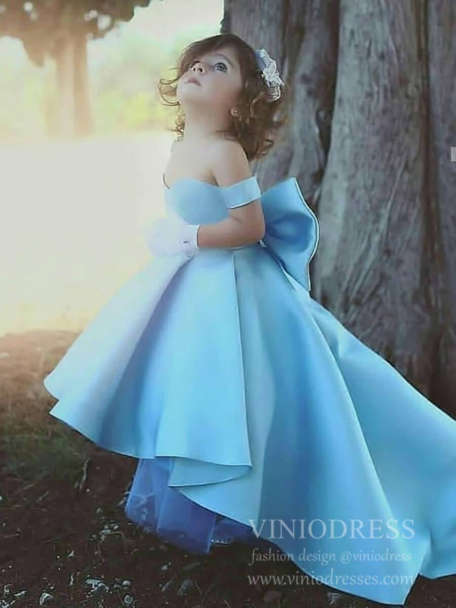 Off the Shoulder Light Blue Satin Flower Girl Dresses GL1052-flower girl dresses-Viniodress-Light Blue-Custom Size-Viniodress