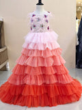 Ombre Red Kids Dresses with Ruffle Skirt GL1032-flower girl dresses-Viniodress-Viniodress