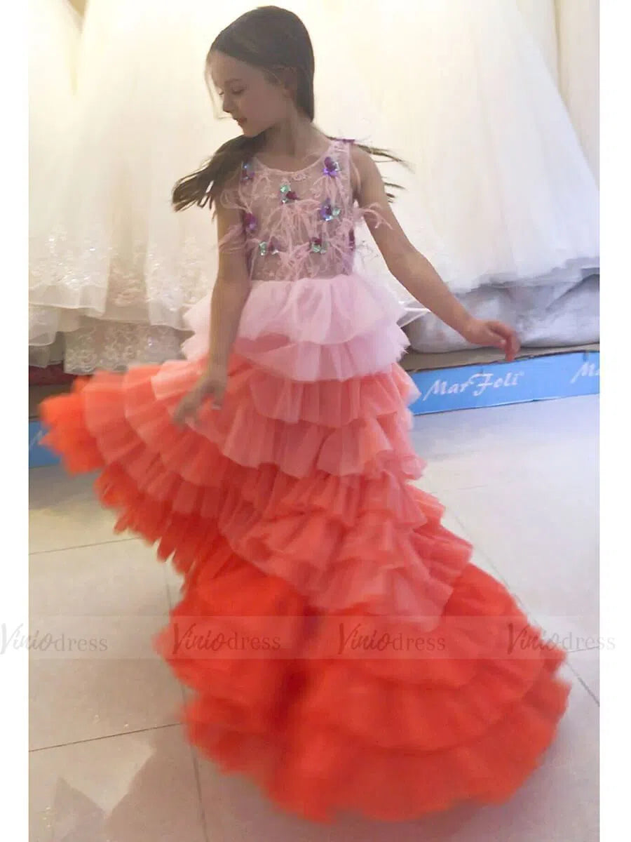 Ombre Red Kids Dresses with Ruffle Skirt GL1032-flower girl dresses-Viniodress-Viniodress