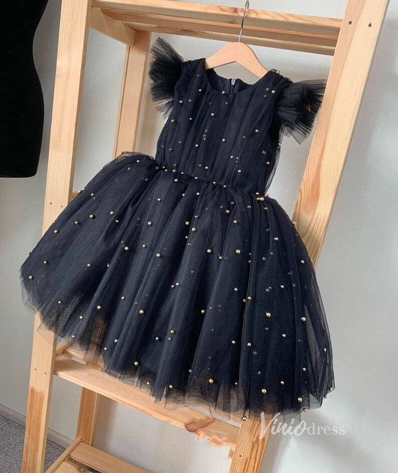 Pearl Tulle Flower Girl Dresses GL1125-flower girl dresses-Viniodress-Black-Custom Size-Viniodress