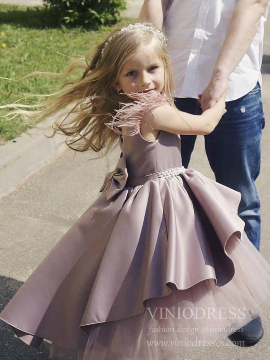 Satin & Tulle Mauve Flower Girl Dresses High Low Girls Formal Dress GL1026B-flower girl dresses-Viniodress-Viniodress