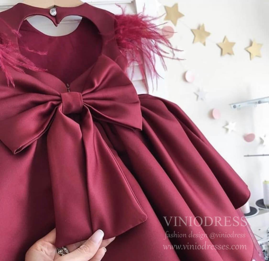 Satin & Tulle Mauve Flower Girl Dresses High Low Girls Formal Dress GL1026B-flower girl dresses-Viniodress-Viniodress