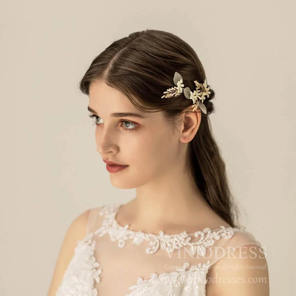 Flower Leaf Bridal Hairpins Set AC1201-Headpieces 2025 -Viniodress-1SET-
