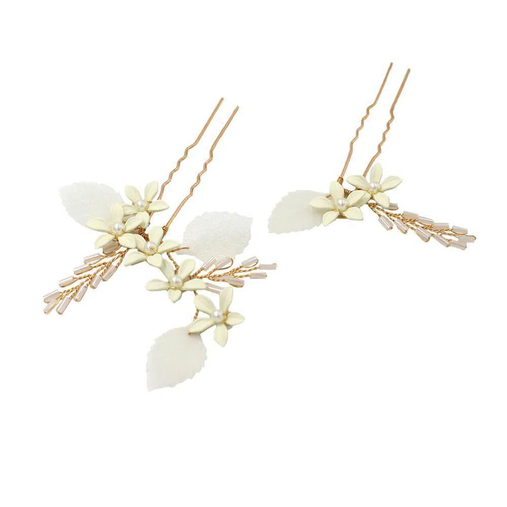 Flower Leaf Bridal Hairpins Set AC1201-Headpieces 2025 -Viniodress-1SET-