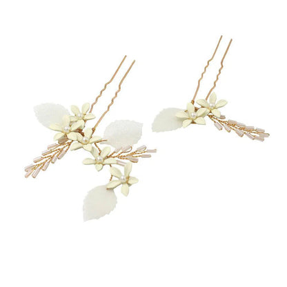 Flower Leaf Bridal Hairpins Set AC1201-Headpieces 2025 -Viniodress-1SET-