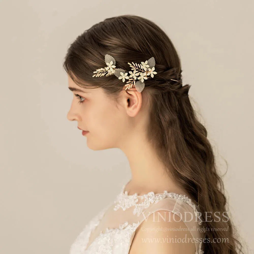 Flower Leaf Bridal Hairpins Set AC1201-Headpieces 2025 -Viniodress-1SET-