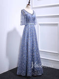 Prom Dress 2025 Beaded Slate Blue Lace Mother of the Bride Dresses FD1521-unique formal dresses-Dusty Blue-Custom Size-Viniodress