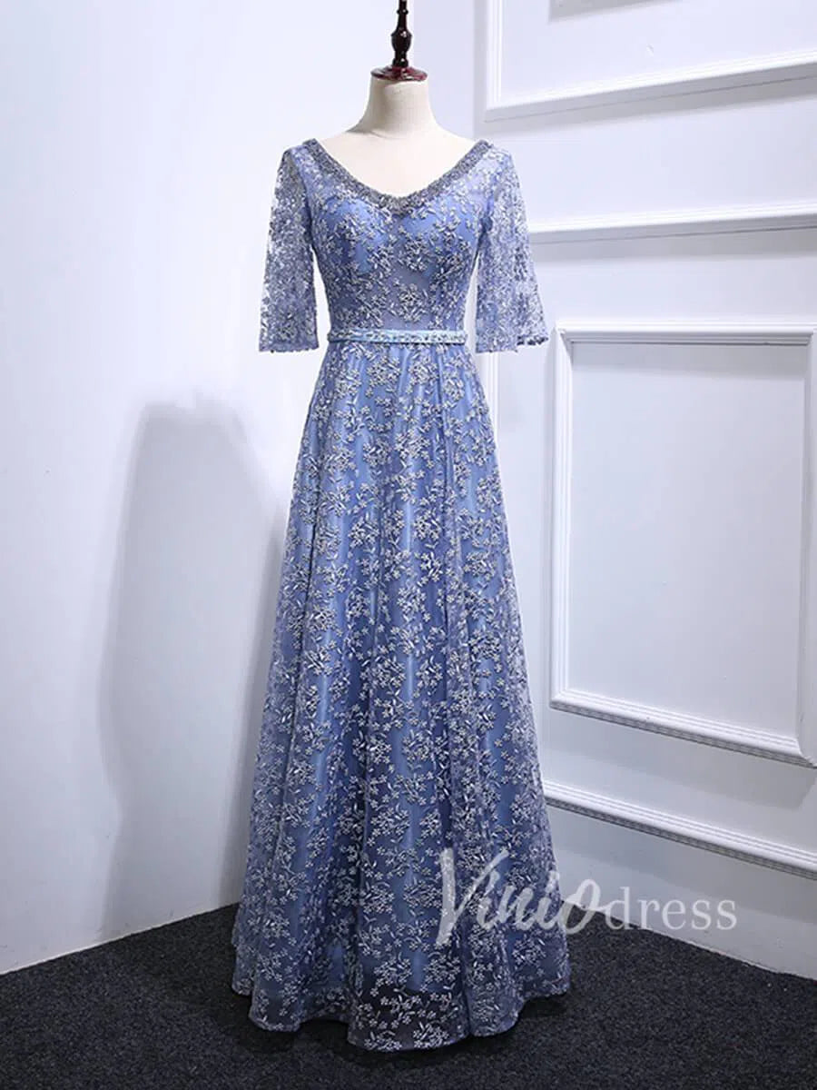 Prom Dress 2025 Beaded Slate Blue Lace Mother of the Bride Dresses FD1521-unique formal dresses-Dusty Blue-Custom Size-Viniodress