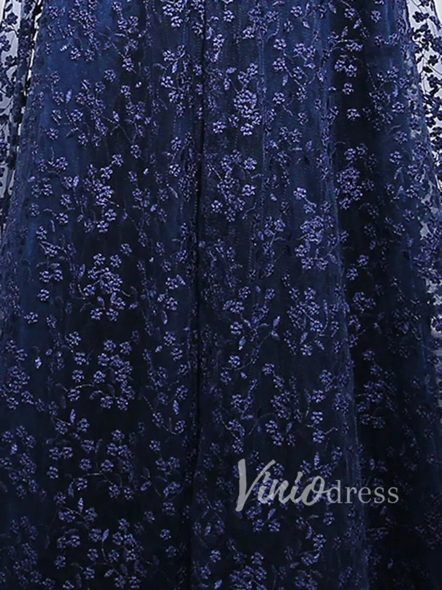 Navy Blue Lace Mother of the Bride Dresses with Sleeves FD1520-formal dresses-Viniodress-Viniodress