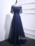 Navy Blue Lace Mother of the Bride Dresses with Sleeves FD1520-formal dresses-Viniodress-Navy Blue-Custom Size-Viniodress