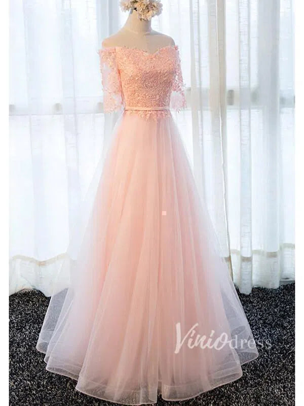 Off the Shoulder Mother of the Bride Dress with Sleeves FD1325-formal dresses-Viniodress-Viniodress