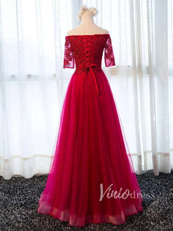 Off the Shoulder Mother of the Bride Dress with Sleeves FD1325-formal dresses-Viniodress-Viniodress