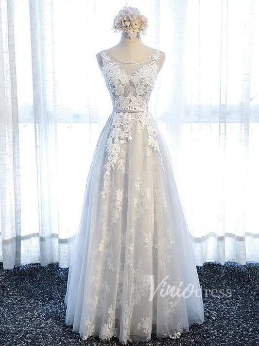 Silver Sleeveless Lace Bridesmaid Dresses FD1330-formal dresses-Viniodress-Viniodress