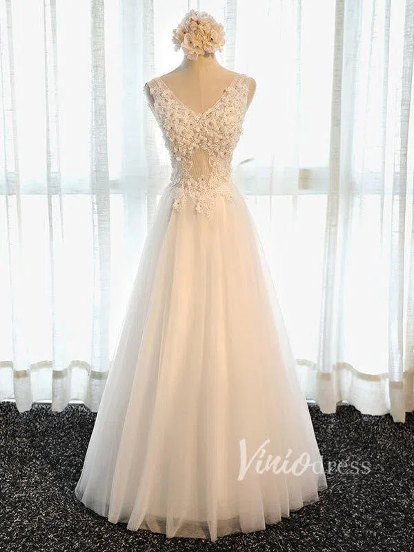 Simple A Line Cheap Formal Dresses Floral Bodice FD1344-formal dresses-Viniodress-Ivory-Custom Size-Viniodress