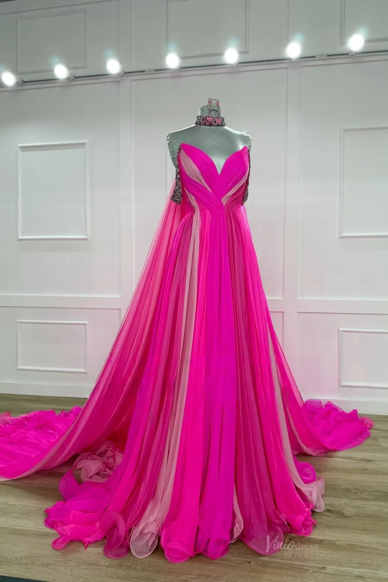 PG029 chiffon-Pageant Dress 2026-Viniodress-Fuchsia-Custom Size – Add Measurements in Cart-
