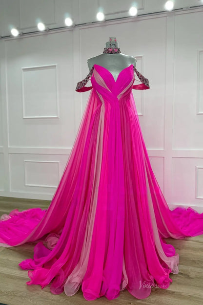 PG029 chiffon-Pageant Dress 2026-Viniodress-Fuchsia-Custom Size – Add Measurements in Cart-