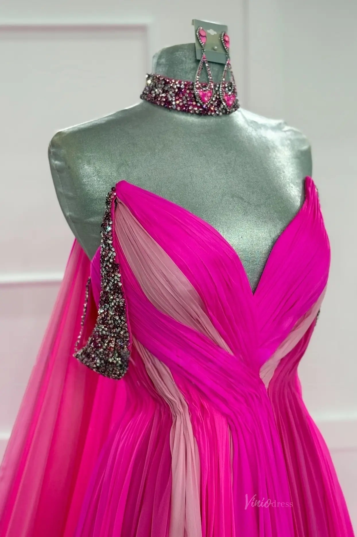 PG029 chiffon-Pageant Dress 2026-Viniodress-Fuchsia-Custom Size – Add Measurements in Cart-