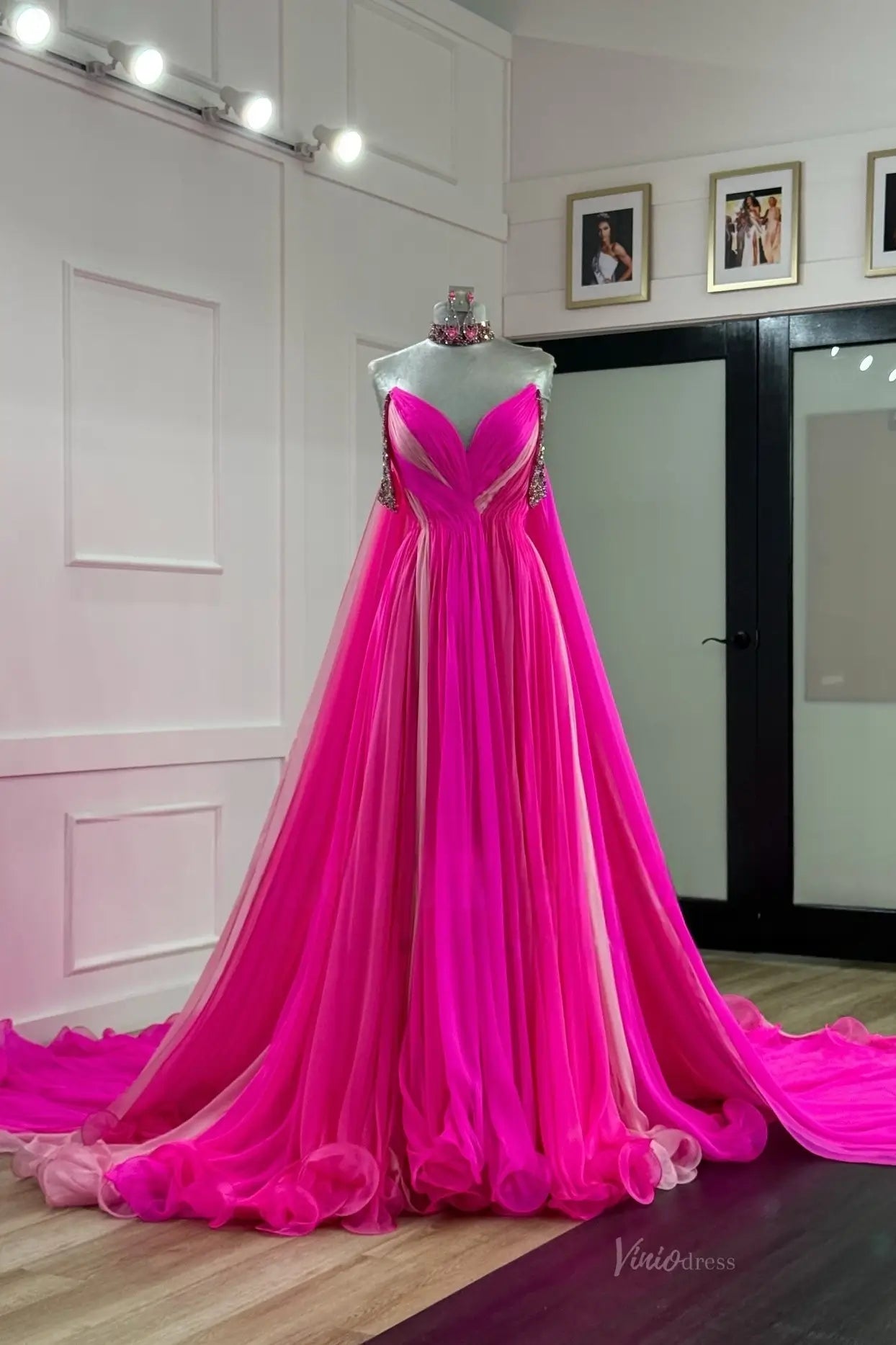 PG029 chiffon-Pageant Dress 2026-Viniodress-Fuchsia-Custom Size – Add Measurements in Cart-