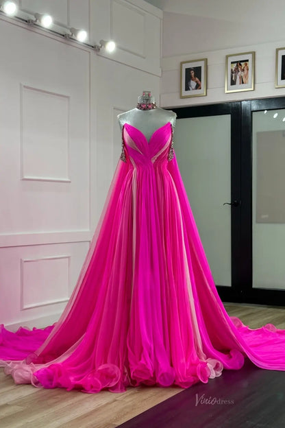 PG029 chiffon-Pageant Dress 2026-Viniodress-Fuchsia-Custom Size – Add Measurements in Cart-
