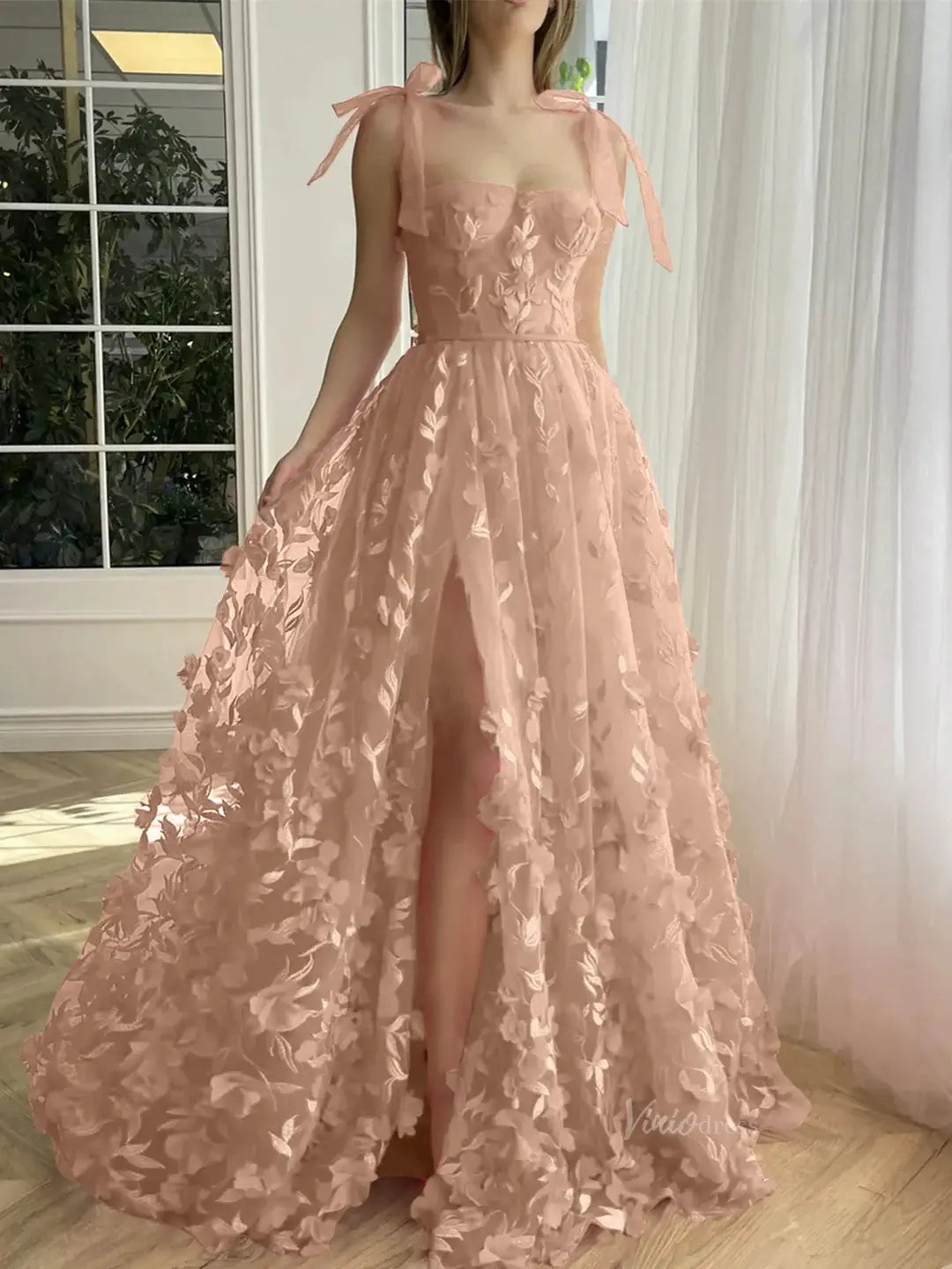 prom dresses 2025 Fuchsia Lace Applique Prom Dresses with Slit Spaghetti Strap Pockets TO017-plus size wedding dresses Viniodress-Fuchsia-Custom Size-