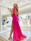 Fuchsia Mermaid Prom Dresses with Slit Satin Evening Dress FD3649-prom dresses-Viniodress-Viniodress