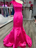 Fuchsia One Shoulder Prom Dresses Satin Mermaid Evening Dress FD4015