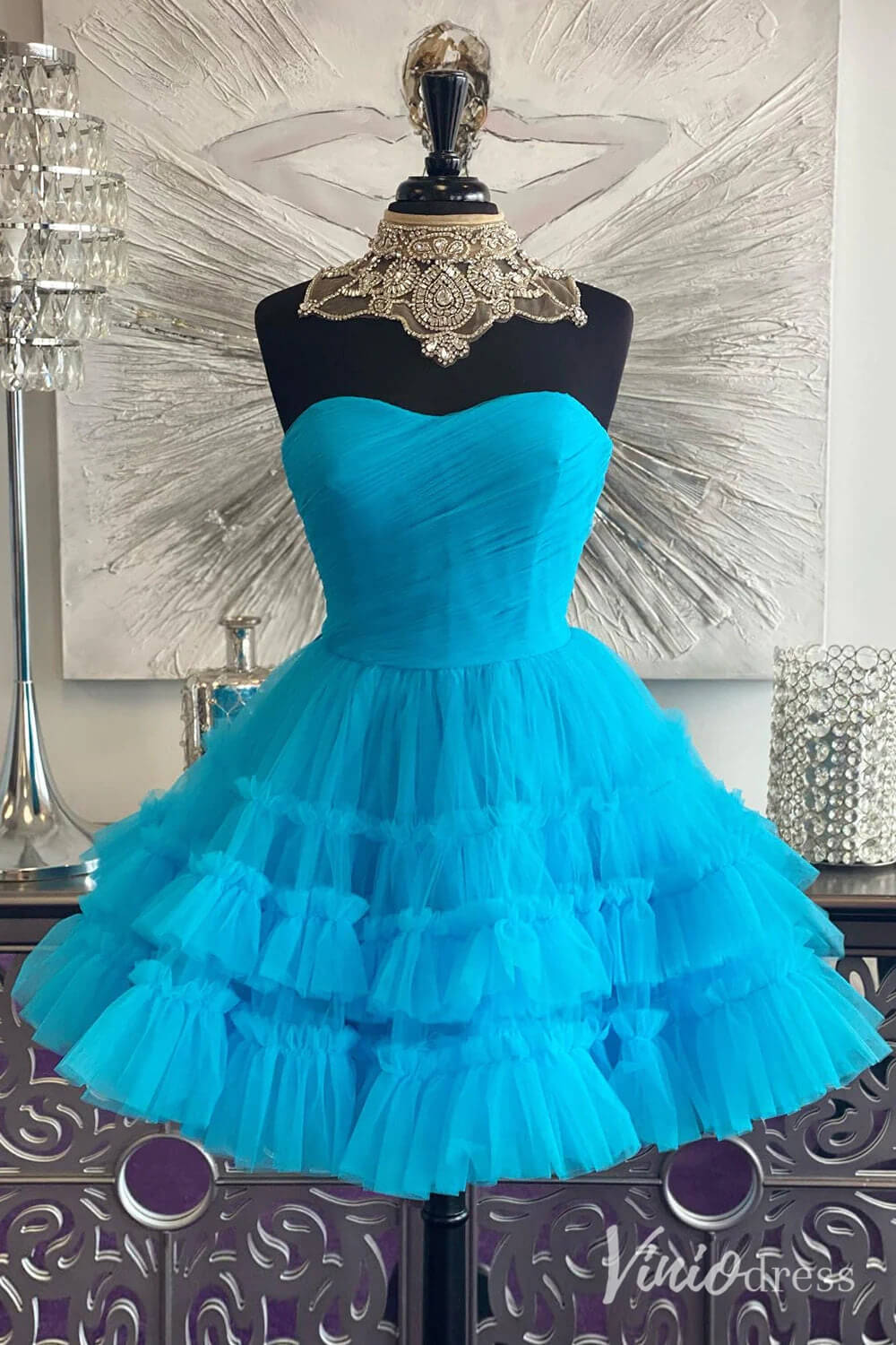 Fuchsia Ruffle Tiered Sweetheart Homecoming Dresses Strapless Graduation Dress SD1648-Homecoming Dresses 2025 -Viniodress-Fuchsia-Custom Size-