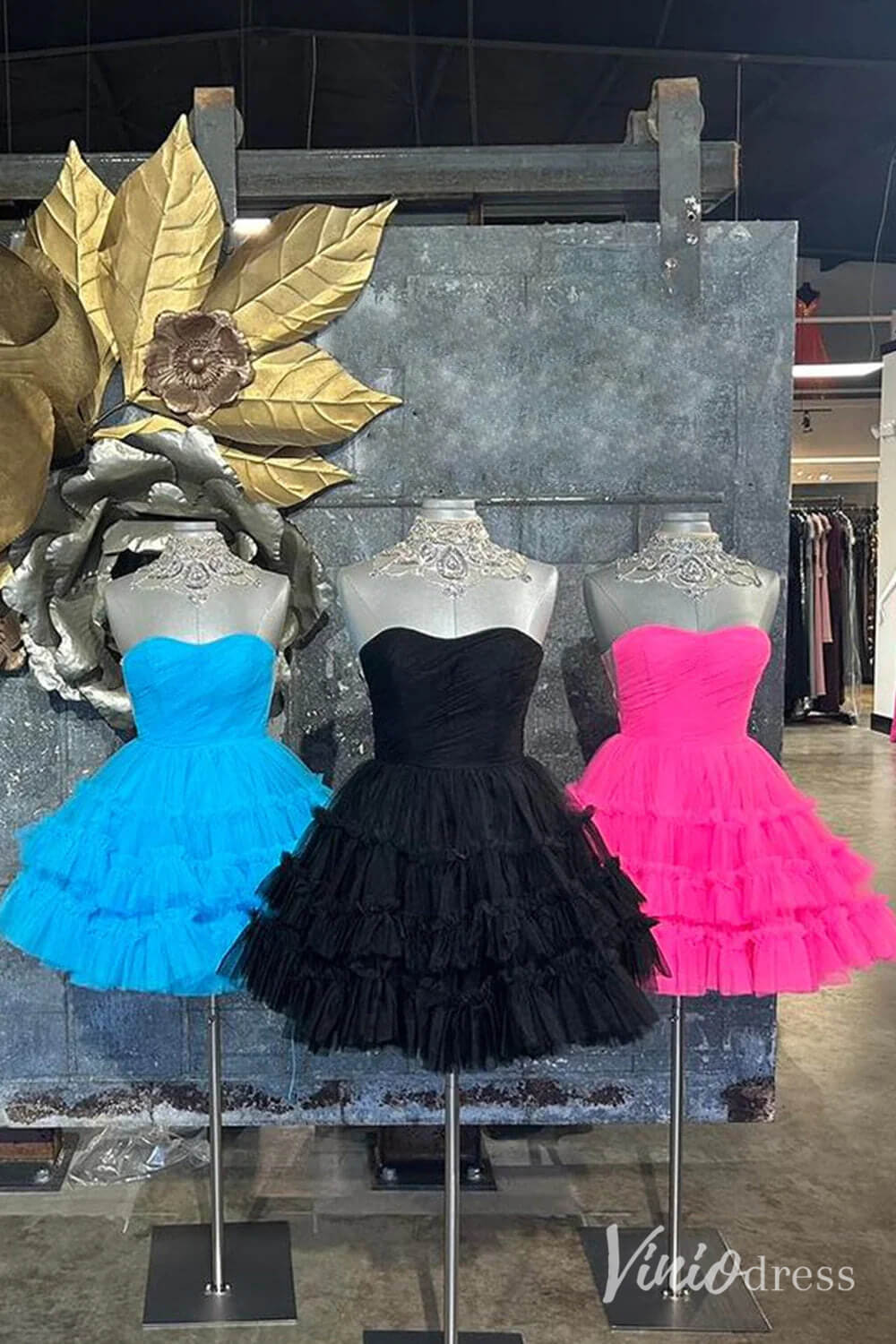 Fuchsia Ruffle Tiered Sweetheart Homecoming Dresses Strapless Graduation Dress SD1648-Homecoming Dresses-Viniodress-Black-Custom Size-Viniodress