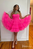 Fuchsia Ruffle Tiered Sweetheart Homecoming Dresses Strapless Graduation Dress SD1648-Homecoming Dresses-Viniodress-Fuchsia-Custom Size-Viniodress