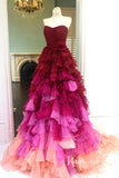 Fuchsia Ruffled Prom Dresses Strapless Formal Gown FD3266-prom dresses-Viniodress-Fuchsia-Custom Size-Viniodress