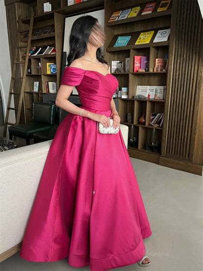 Fuchsia Satin A-Line Prom Dresses 2025 Off the Shoulder Formal Dresses – FD5209-prom dresses 2025 -Viniodress-Fuchsia-Custom Size-