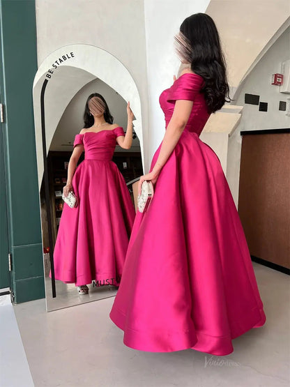 Fuchsia Satin A-Line Prom Dresses 2025 Off the Shoulder Formal Dresses – FD5209-prom dresses 2025 -Viniodress-Fuchsia-Custom Size-