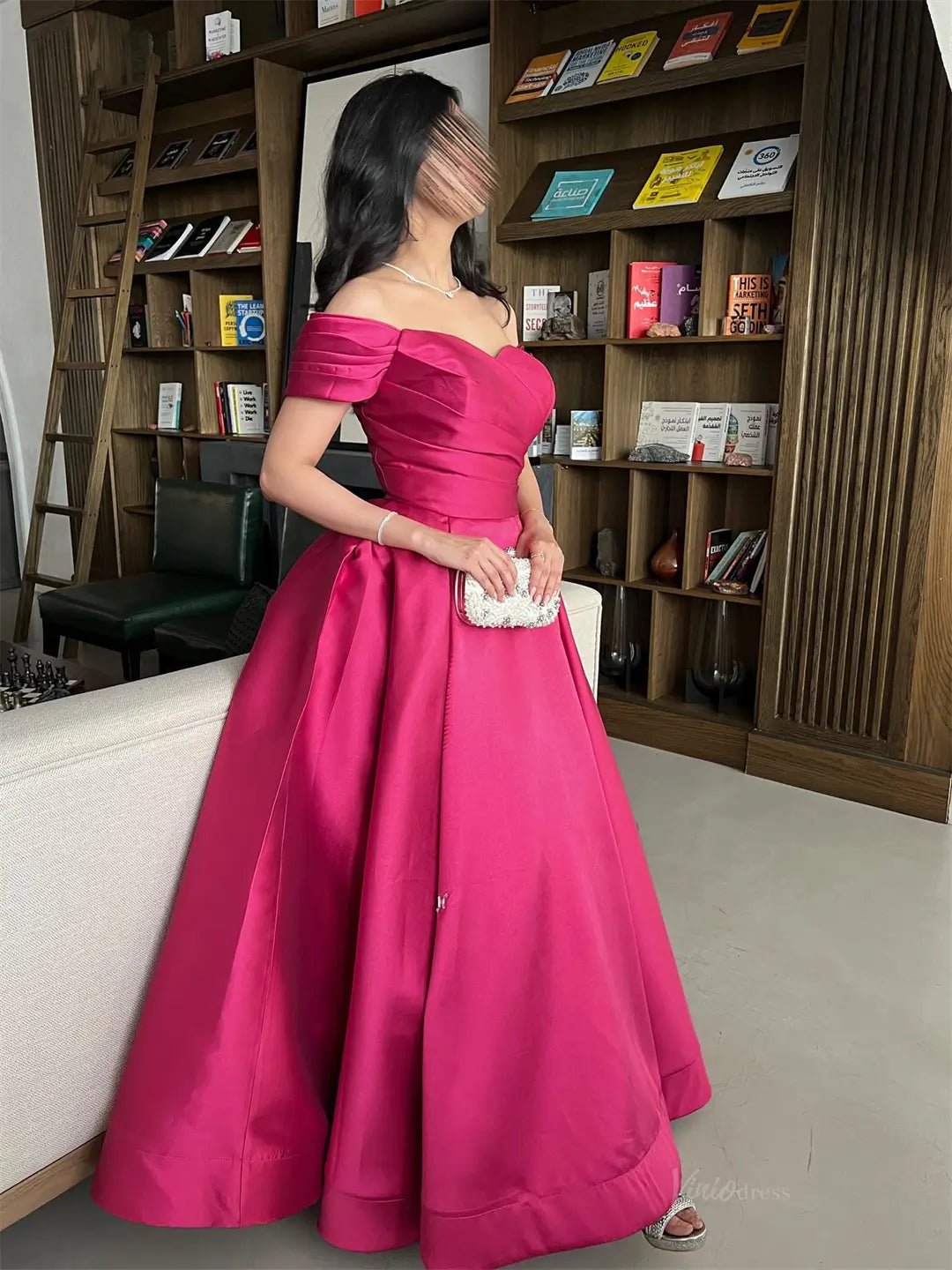 Fuchsia Satin A-Line Prom Dresses 2025 Off the Shoulder Formal Dresses Viniodress Fuchsia Satin A-Line Prom Dresses 2025 Off the Shoulder Formal Dresses Viniodress