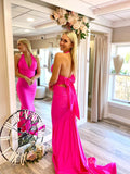 Fuchsia Satin Mermaid Prom Dresses Halter Neck Evening Dress FD3650-prom dresses-Viniodress-Viniodress