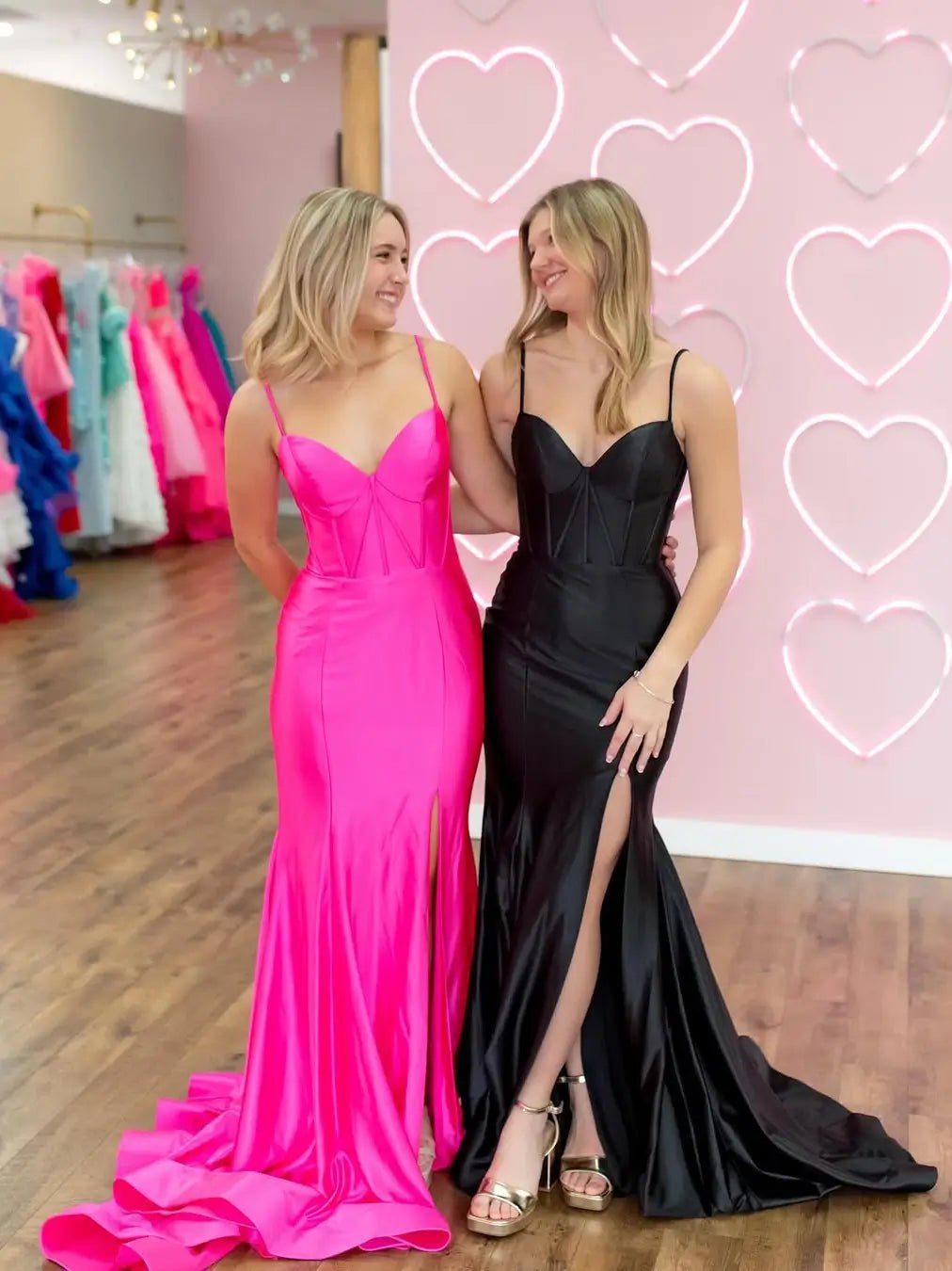 Fuchsia Satin Prom Dress with Slit, Spaghetti Strap & Sweetheart Neckline – Style FD6072-prom dresses 2025 -Viniodress-Black-Custom Size-