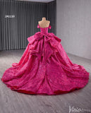 Fuchsia Sequin Lace Ball Gown Wedding Dresses Quinceanera Dress with Bow 241110-Quinceanera Dresses-Viniodress-Viniodress