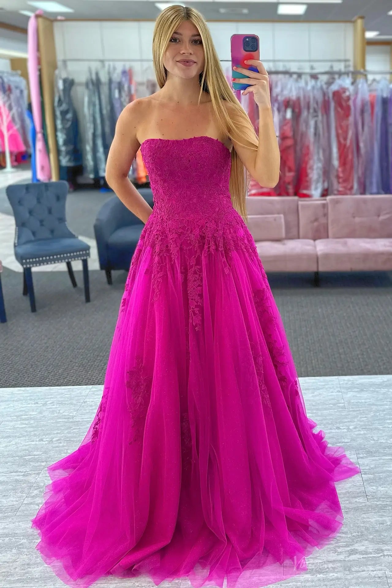 TU008-prom dresses 2026-Viniodress-Fuchsia-Custom Size-