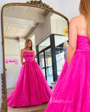 Fuchsia Strapless Prom Dresses Shiny Tulle Formal Gown FD3609-prom dresses-Viniodress-Viniodress