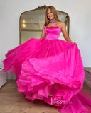 Fuchsia Strapless Prom Dresses Shiny Tulle Formal Gown FD3609-prom dresses-Viniodress-Viniodress