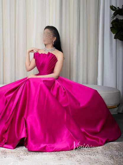 Fuchsia Strapless Satin Prom Dresses Pleated Bodice Formal Gown 90077-prom dresses 2025 -Viniodress-Fuchsia-Custom Size-