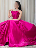 Fuchsia Strapless Satin Prom Dresses Pleated Bodice Formal Gown 90077-prom dresses-Viniodress-Viniodress