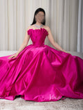 Fuchsia Strapless Satin Prom Dresses Pleated Bodice Formal Gown 90077-prom dresses-Viniodress-Viniodress