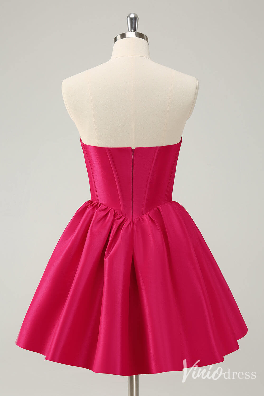 Fuchsia Sweetheart Homecoming Dresses Satin Strapless Back to School Dress S24018-prom dresses 2025 -Viniodress-Fuchsia-Custom Size-