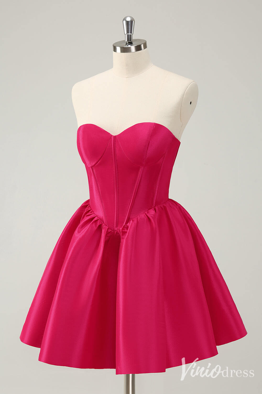 Fuchsia Sweetheart Homecoming Dresses Satin Strapless Back to School Dress S24018-prom dresses 2025 -Viniodress-Fuchsia-Custom Size-