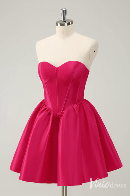 Fuchsia Sweetheart Homecoming Dresses Satin Strapless Back to School Dress S24018-prom dresses 2025 -Viniodress-Fuchsia-Custom Size-