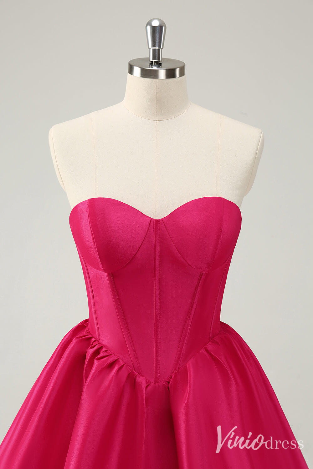 Fuchsia Sweetheart Homecoming Dresses Satin Strapless Back to School Dress S24018-prom dresses 2025 -Viniodress-Fuchsia-Custom Size-