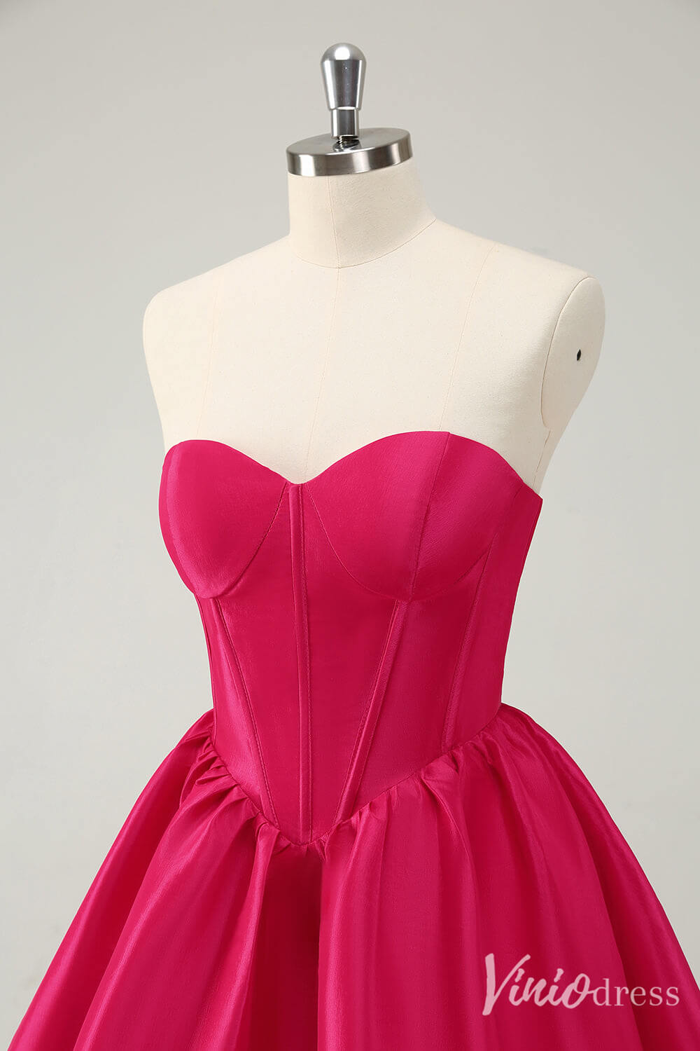 Fuchsia Sweetheart Homecoming Dresses Satin Strapless Back to School Dress S24018-prom dresses 2025 -Viniodress-Fuchsia-Custom Size-